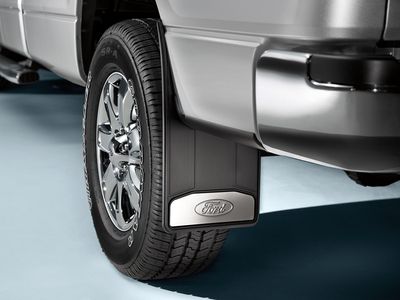 Ford Splash Guards - Black with Stainless Steel Insert, Rear Pair, with Ford Oval Logo, Premium Flat FL3Z-16A550-B