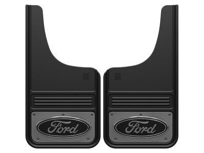 Ford Splash Guards - Gatorback by Truck Hardware, Front Pair, Gunmetal Ford Oval w/Black Decal VHC3Z-16A550-G