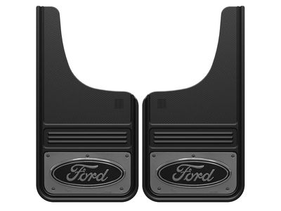 Ford Splash Guards - Gatorback by Truck Hardware, Front Pair, Gunmetal Ford Oval w/Black Decal VHL3Z-16A550-D