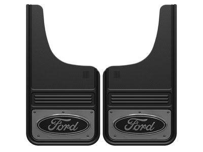 Ford Splash Guards - Gatorback by Truck Hardware, Front Pair, Gunmetal Ford Oval w/Black Decal VHL3Z-16A550-D