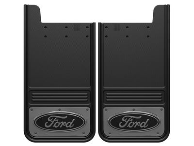 Ford Splash Guards - Gatorback by Truck Hardware, Rear Pair, Gunmetal Ford Oval w/Black Decal VHL3Z-16A550-L