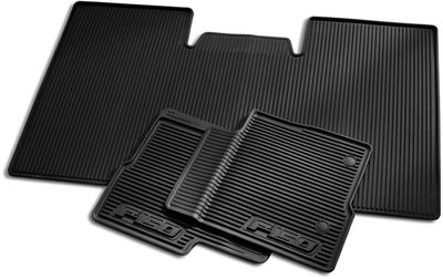 Ford Floor Mats - All - Weather Thermoplastic Rubber, Black Super Crew 3 - Pc.Set, Front w/Vehicle Logo, For Use Without Subwoofer 9L3Z-1613300-HA