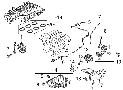 2023 Lincoln Navigator Engine Parts, Mounts, Cylinder Head & Valves, Camshaft & Timing, Variable Valve Timing, Oil Cooler, Oil Pan, Oil Pump, Adapter Housing, Crankshaft & Bearings, Pistons, Rings & Bearings Diagram 1