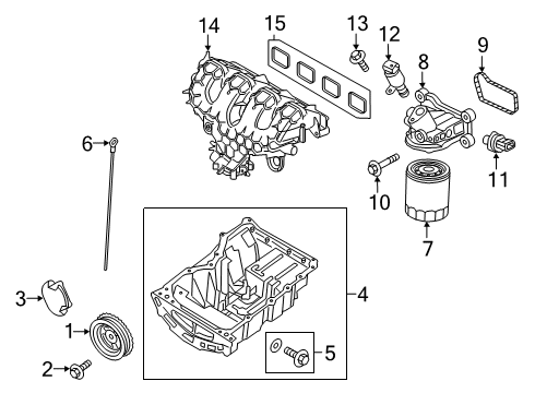 2022 Ford Edge Engine Parts, Mounts, Cylinder Head & Valves, Camshaft & Timing, Variable Valve Timing, Oil Pan, Oil Pump, Balance Shafts, Crankshaft & Bearings, Pistons, Rings & Bearings Diagram 1