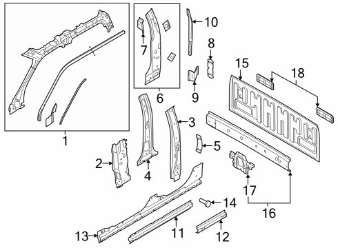 2022 Ford F-150 Lightning Back Panel, Hinge Pillar Diagram