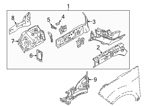 2020 Ford EcoSport Structural Components & Rails Diagram