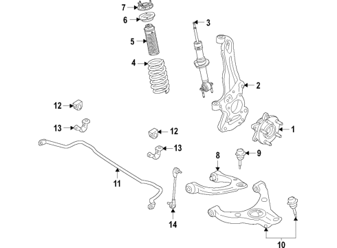 2023 Ford Bronco Front Suspension Components, Lower Control Arm, Upper Control Arm, Stabilizer Bar Diagram 2