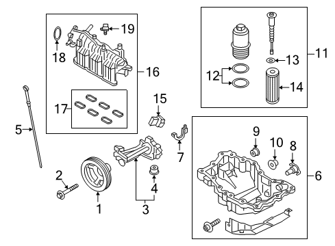 2020 Lincoln Continental Engine Parts, Mounts, Cylinder Head & Valves, Camshaft & Timing, Variable Valve Timing, Oil Cooler, Oil Pan, Oil Pump, Crankshaft & Bearings, Pistons, Rings & Bearings Diagram 1