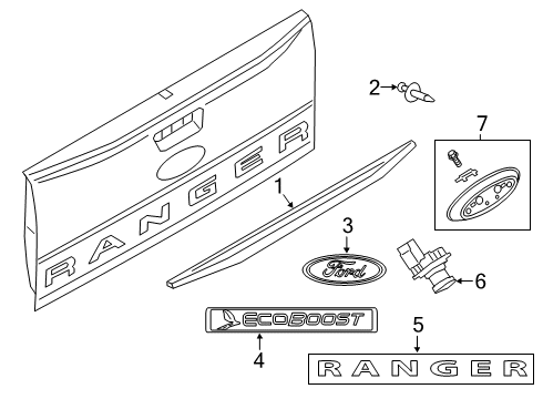 2020 Ford Ranger Exterior Trim - Tail Gate Diagram