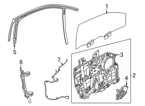 2022 Ford Mustang Mach-E Front Door Glass & Hardware Diagram 1