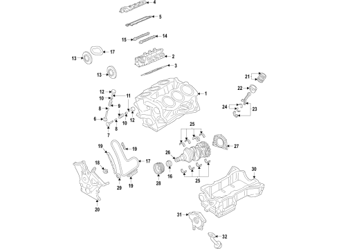 2022 Ford F-150 Engine Parts, Mounts, Cylinder Head & Valves, Camshaft & Timing, Variable Valve Timing, Oil Cooler, Oil Pan, Oil Pump, Adapter Housing, Crankshaft & Bearings, Pistons, Rings & Bearings Diagram 7