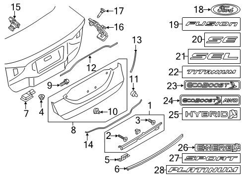 2020 Ford SSV Plug-In Hybrid Exterior Trim - Trunk Lid Diagram