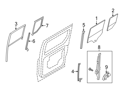 2022 Ford Transit Connect Front Door Glass & Hardware Diagram 8