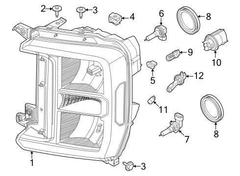 2023 Ford F-250 Super Duty Headlamp Components Diagram 1
