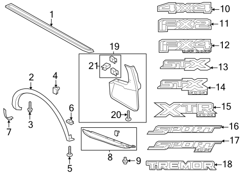 2020 Ford Ranger Exterior Trim - Pick Up Box Diagram 1