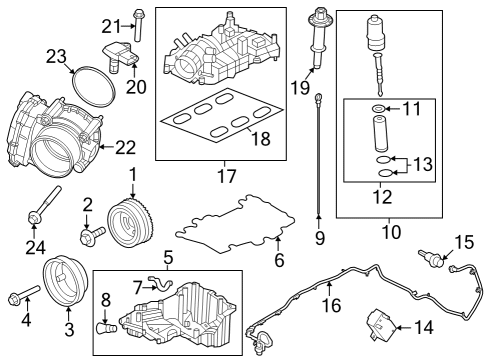 2023 Ford Bronco Engine Parts, Mounts, Cylinder Head & Valves, Camshaft & Timing, Variable Valve Timing, Oil Cooler, Oil Pan, Oil Pump, Adapter Housing, Balance Shafts, Crankshaft & Bearings, Pistons, Rings & Bearings Diagram 2