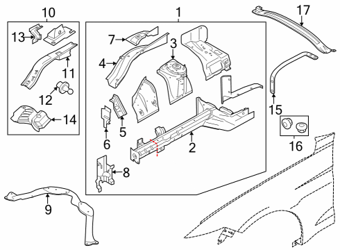 2024 Ford Mustang BRACKET - FENDER - FRONT Diagram for PR3Z-16C198-A
