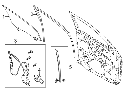 2022 Ford Ranger Front Door Glass & Hardware Diagram 1