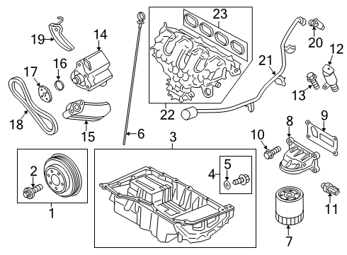 2020 Ford Fusion Engine Parts, Mounts, Cylinder Head & Valves, Camshaft & Timing, Variable Valve Timing, Oil Pan, Oil Pump, Balance Shafts, Crankshaft & Bearings, Pistons, Rings & Bearings Diagram 3