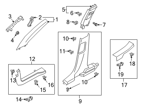 2023 Ford Escape Interior Trim - Pillars Diagram