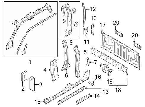 2024 Ford F-350 Super Duty Back Panel, Hinge Pillar Diagram 1