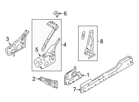 2021 Ford Mustang Hinge Pillar, Lock Pillar Diagram 1