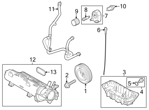 2021 Ford Bronco Sport Engine Parts, Mounts, Cylinder Head & Valves, Camshaft & Timing, Variable Valve Timing, Oil Cooler, Oil Pan, Oil Pump, Balance Shafts, Crankshaft & Bearings, Pistons, Rings & Bearings Diagram 1