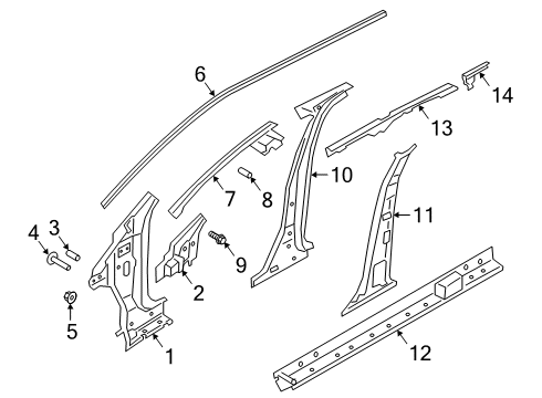 2022 Ford Escape Center Pillar & Rocker, Hinge Pillar Diagram