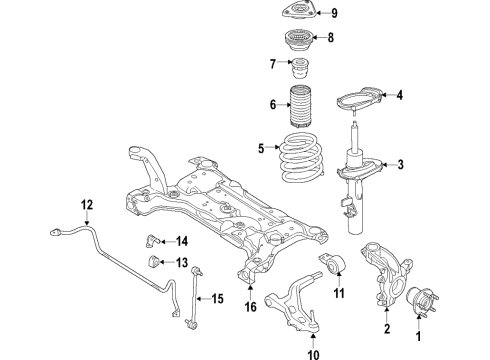 2022 Ford Transit Connect Front Suspension Components, Lower Control Arm, Stabilizer Bar Diagram 1