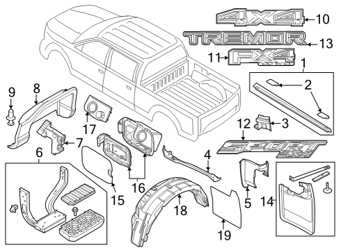 2023 Ford F-350 Super Duty Exterior Trim - Pick Up Box Diagram 3