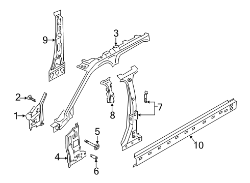 2022 Ford Police Interceptor Utility Center Pillar, Hinge Pillar Diagram