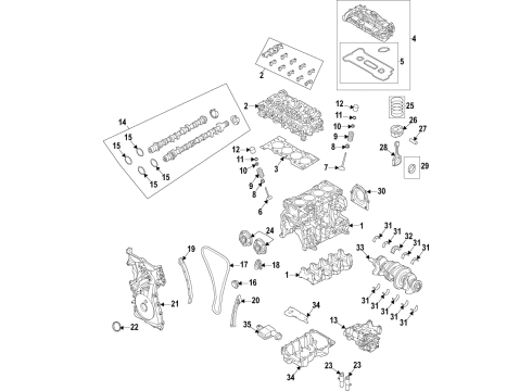 2021 Ford Ranger Engine Parts, Mounts, Cylinder Head & Valves, Camshaft & Timing, Variable Valve Timing, Oil Cooler, Oil Pan, Oil Pump, Balance Shafts, Crankshaft & Bearings, Pistons, Rings & Bearings Diagram 2