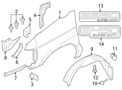2022 Ford E-350/E-350 Super Duty Fender & Components, Exterior Trim Diagram