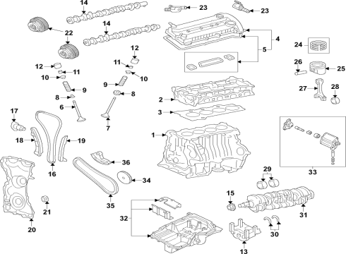 2022 Ford Edge Engine Parts, Mounts, Cylinder Head & Valves, Camshaft & Timing, Variable Valve Timing, Oil Pan, Oil Pump, Balance Shafts, Crankshaft & Bearings, Pistons, Rings & Bearings Diagram 3