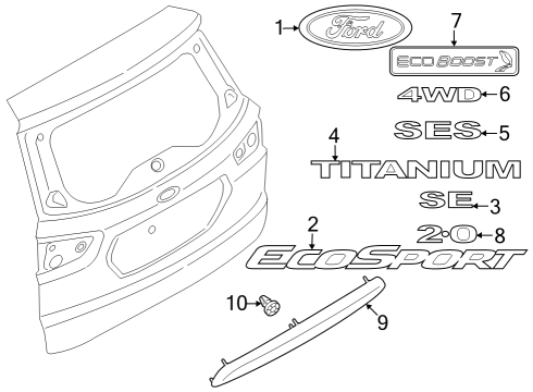 2022 Ford EcoSport Exterior Trim - Back Door Diagram 2