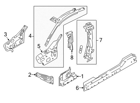 2021 Ford Mustang Hinge Pillar, Lock Pillar Diagram 2
