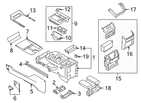 2022 Lincoln Navigator Front Console, Rear Console Diagram 1