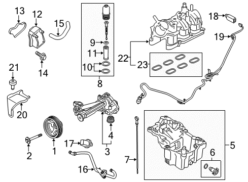 2020 Ford F-150 Engine Parts, Mounts, Cylinder Head & Valves, Camshaft & Timing, Variable Valve Timing, Oil Cooler, Oil Pan, Oil Pump, Crankshaft & Bearings, Pistons, Rings & Bearings Diagram 7