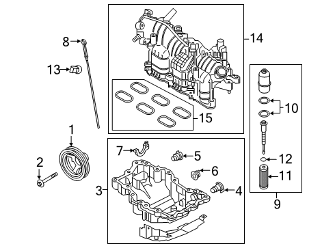 2022 Ford Edge Engine Parts, Mounts, Cylinder Head & Valves, Camshaft & Timing, Variable Valve Timing, Oil Pan, Oil Pump, Balance Shafts, Crankshaft & Bearings, Pistons, Rings & Bearings Diagram 2