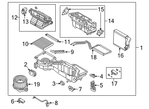1995 Ford Aspire EVAPORATOR AND HOUSING ASY Diagram for KB3Z-19B555-G