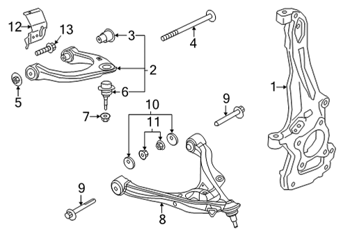 2023 Ford Bronco Front Suspension Components, Lower Control Arm, Upper Control Arm, Stabilizer Bar Diagram 1