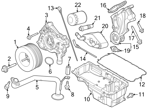 2023 Ford F-150 Engine Parts, Mounts, Cylinder Head & Valves, Camshaft & Timing, Variable Valve Timing, Oil Cooler, Oil Pan, Oil Pump, Adapter Housing, Crankshaft & Bearings, Pistons, Rings & Bearings Diagram 4