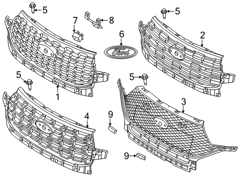 2025 Ford Explorer Radiator Grille Assembly Diagram for RB5Z-8200-AA