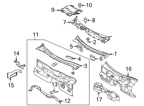 2020 Ford Mustang Dash Panel Insulator Diagram for FR3Z-6301688-D