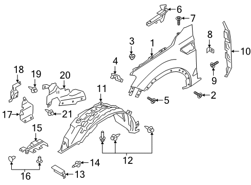 2020 Ford Ranger Front Fender Assembly Diagram for LB3Z-16006-A
