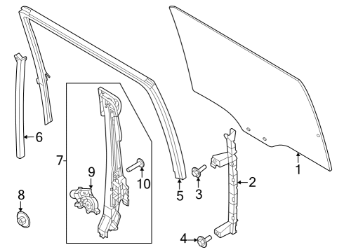 2023 Ford F-350 Super Duty Door Glass Run Diagram for ML3Z-1621596-B