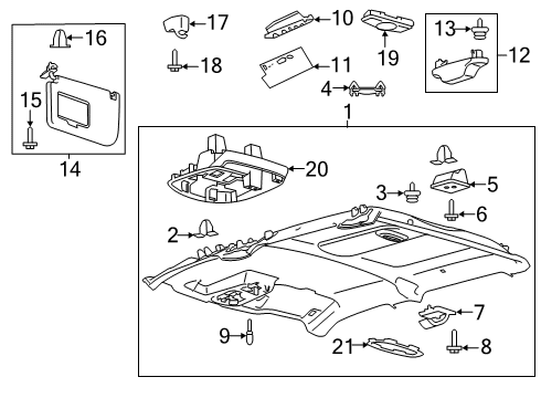 2020 Ford F-350 Super Duty Visor Assembly Sun Diagram for LC3Z-2504104-DA