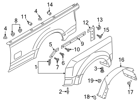 2021 Ford F-350 Super Duty Splash Shield Wheelhouse Diagram for HC3Z-9928371-E
