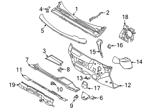 2025 Ford Maverick Cowl Top Grille Diagram for NZ6Z-26018A16-C