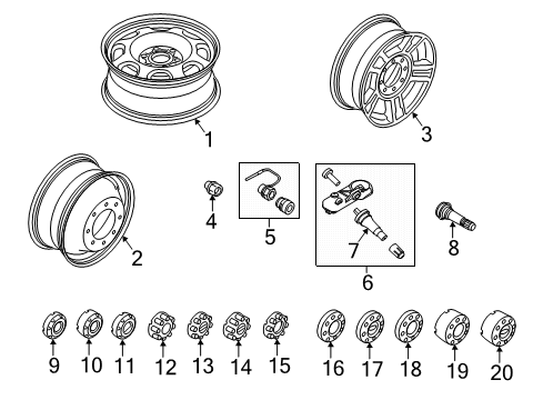 2020 Ford F-350 Super Duty Wheel Assembly Diagram for JC3Z-1007-E